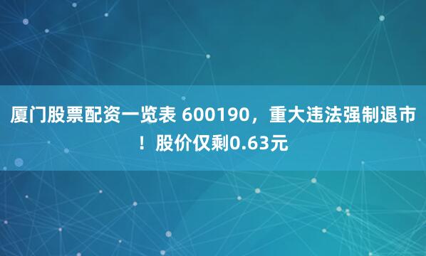 厦门股票配资一览表 600190，重大违法强制退市！股价仅剩0.63元